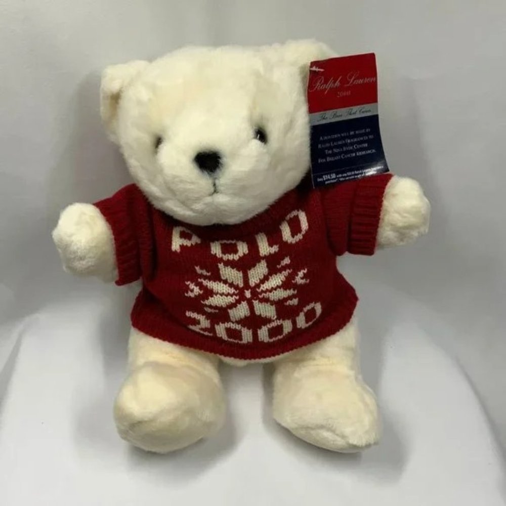 Ralph Lauren Polo White‎ Teddy Bear Plush Red Sweater 1999 2000 NIP Jointed - Picture 12 of 13